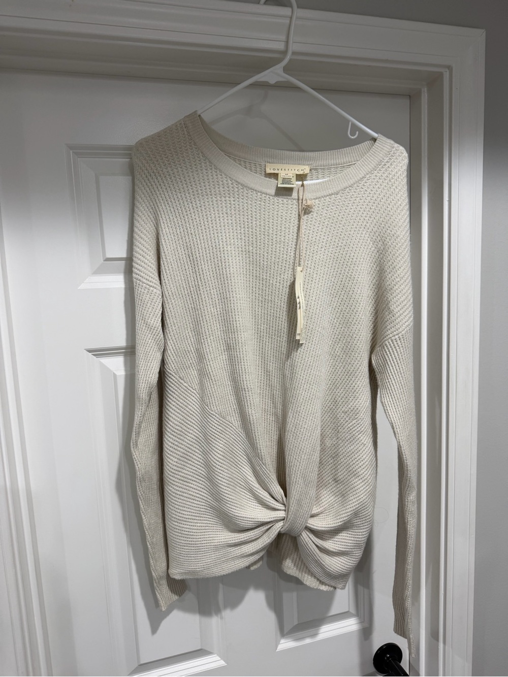 lovestitch Cream Knotted Waffle Knit Top